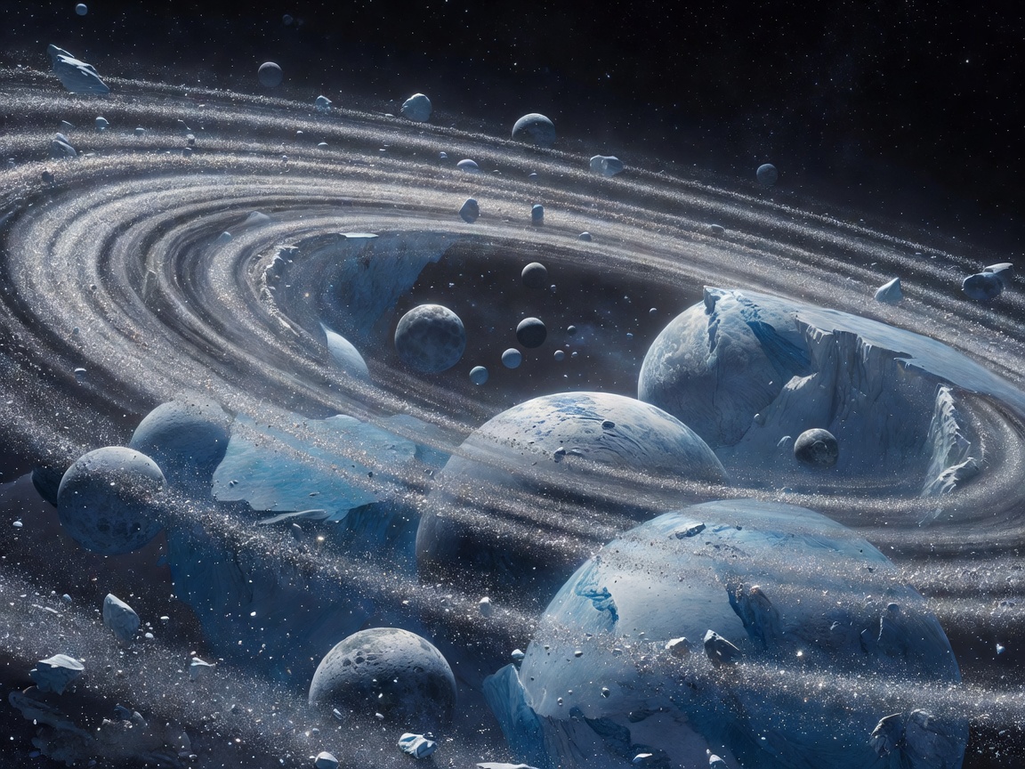 Atmospheric distant ring systems and frozen moons